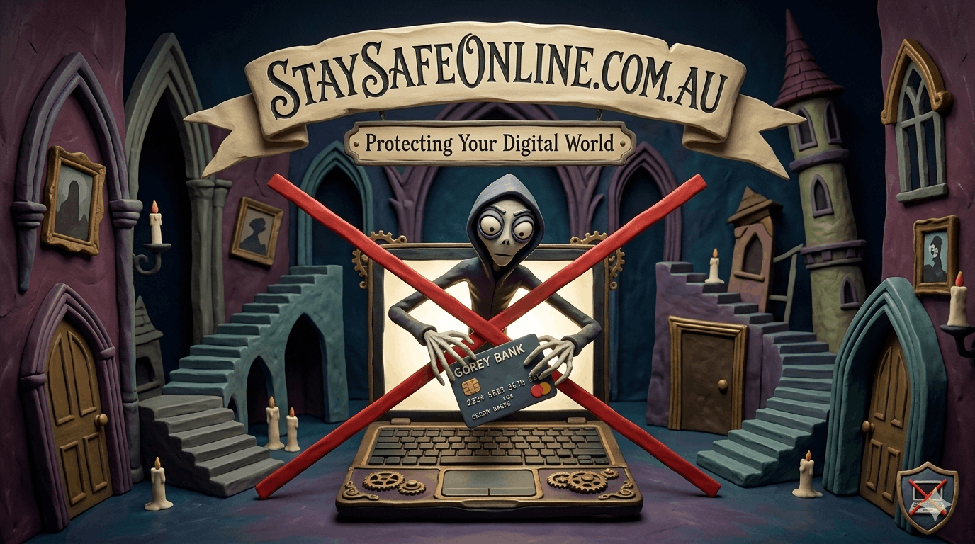 Claymation style security illustration featuring a laptop and hacker representing a secure digital environment